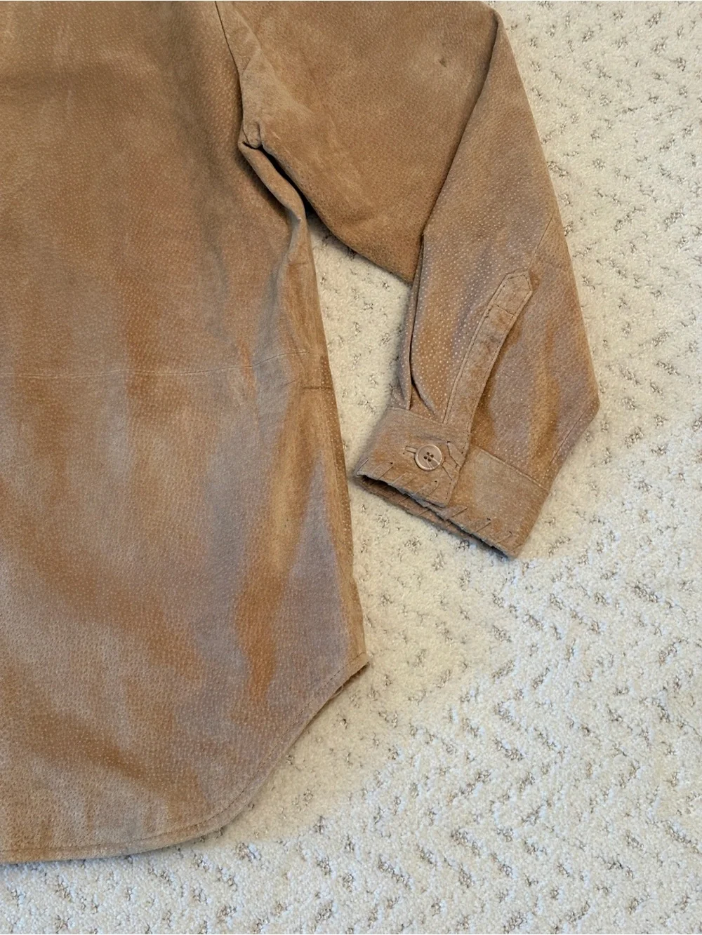 Genuine Washable Tan Leather Suede Shacket Jacket NEW With Flaw Womens Large